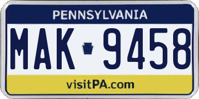 PA license plate MAK9458