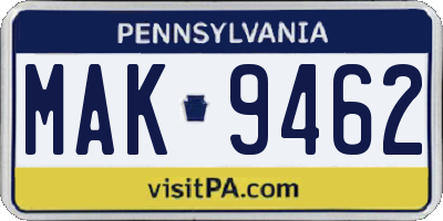 PA license plate MAK9462