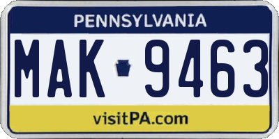 PA license plate MAK9463
