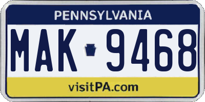 PA license plate MAK9468