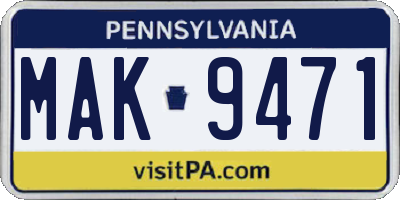 PA license plate MAK9471