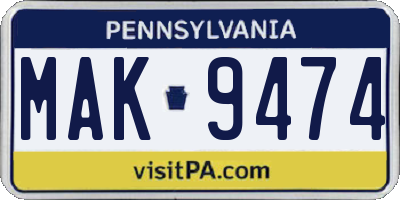 PA license plate MAK9474
