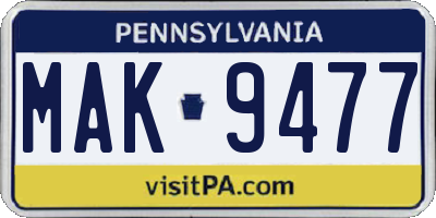 PA license plate MAK9477