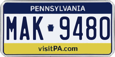 PA license plate MAK9480