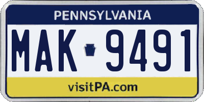 PA license plate MAK9491