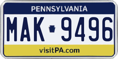 PA license plate MAK9496