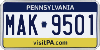 PA license plate MAK9501