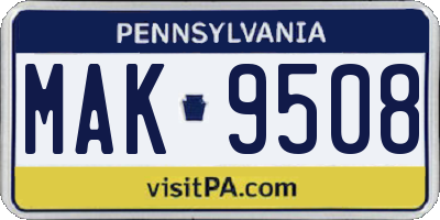 PA license plate MAK9508
