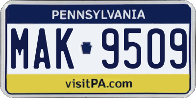 PA license plate MAK9509