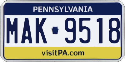 PA license plate MAK9518