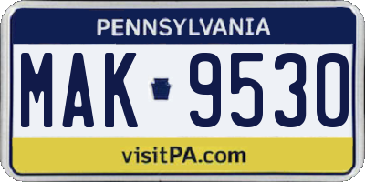 PA license plate MAK9530