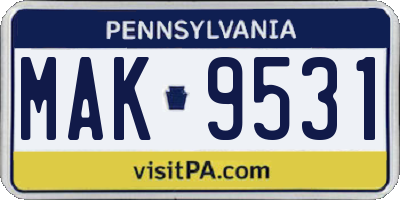 PA license plate MAK9531