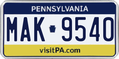 PA license plate MAK9540