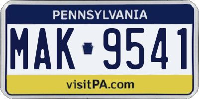 PA license plate MAK9541