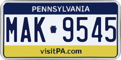PA license plate MAK9545