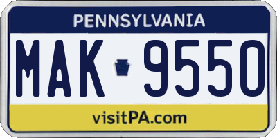 PA license plate MAK9550