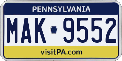PA license plate MAK9552