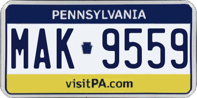 PA license plate MAK9559