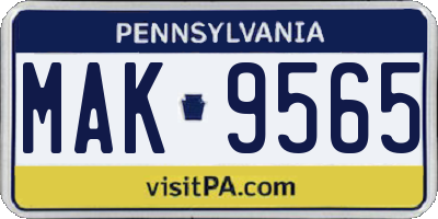 PA license plate MAK9565