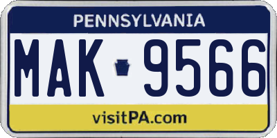 PA license plate MAK9566