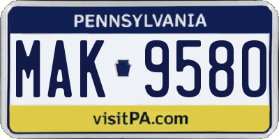 PA license plate MAK9580