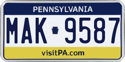 PA license plate MAK9587