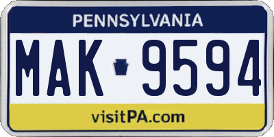 PA license plate MAK9594