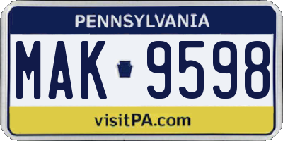 PA license plate MAK9598