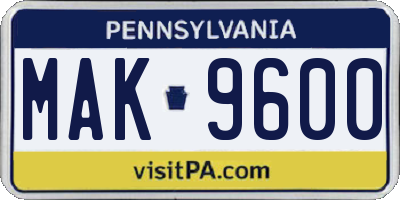 PA license plate MAK9600