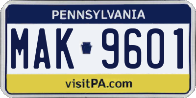 PA license plate MAK9601