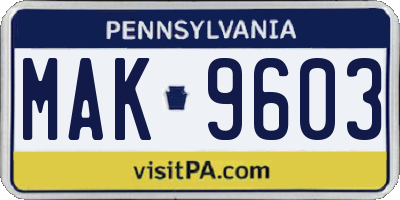 PA license plate MAK9603