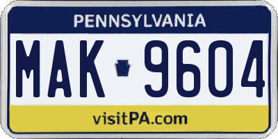 PA license plate MAK9604