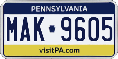 PA license plate MAK9605
