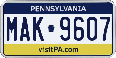 PA license plate MAK9607