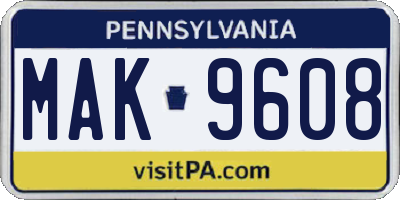 PA license plate MAK9608