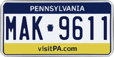 PA license plate MAK9611