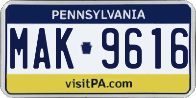 PA license plate MAK9616