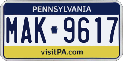 PA license plate MAK9617