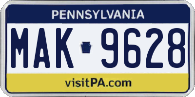 PA license plate MAK9628
