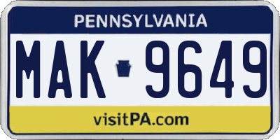 PA license plate MAK9649