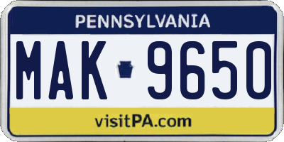 PA license plate MAK9650