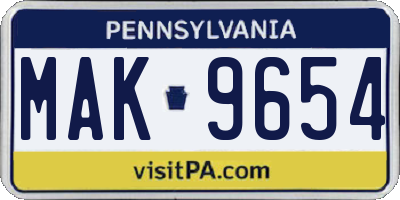 PA license plate MAK9654