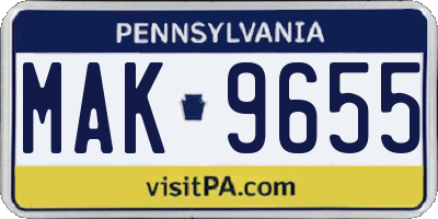 PA license plate MAK9655