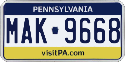 PA license plate MAK9668
