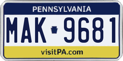 PA license plate MAK9681