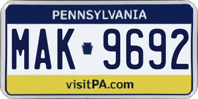 PA license plate MAK9692