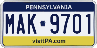 PA license plate MAK9701