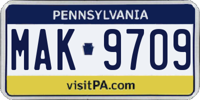 PA license plate MAK9709
