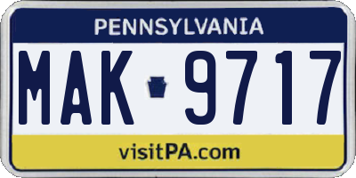 PA license plate MAK9717