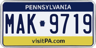 PA license plate MAK9719